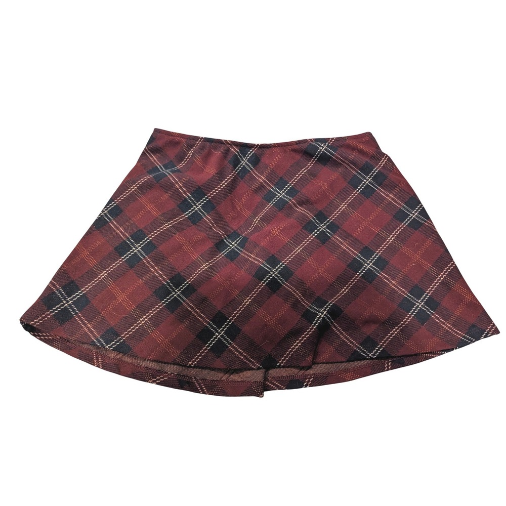 Wild Fable Plaid Skort Small Burgundy Navy Mini A-Line Dark Academia Preppy